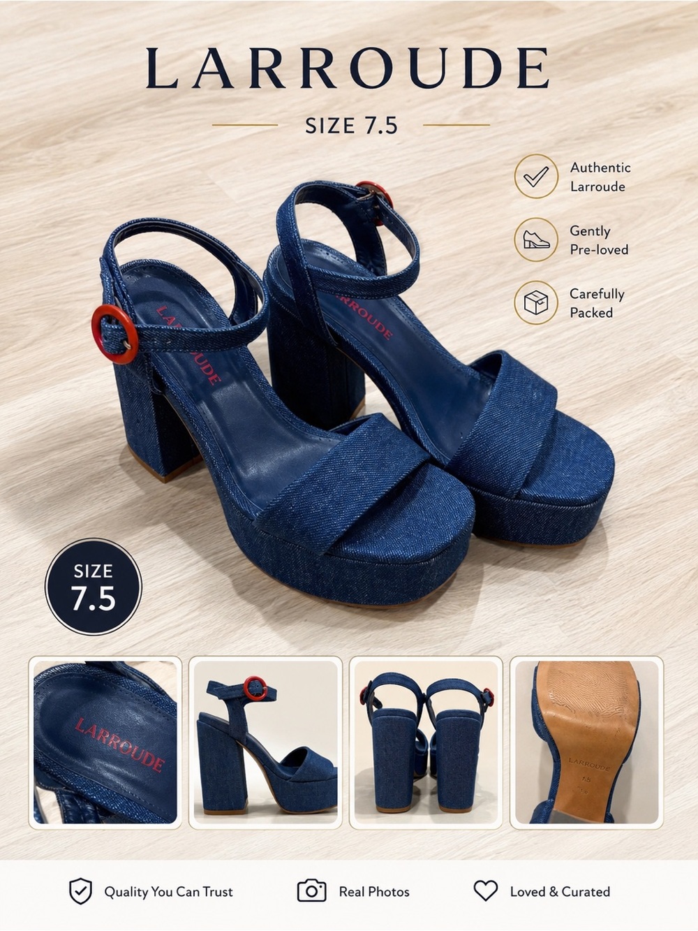 Larroudé Denim Platform Heels – Size 7